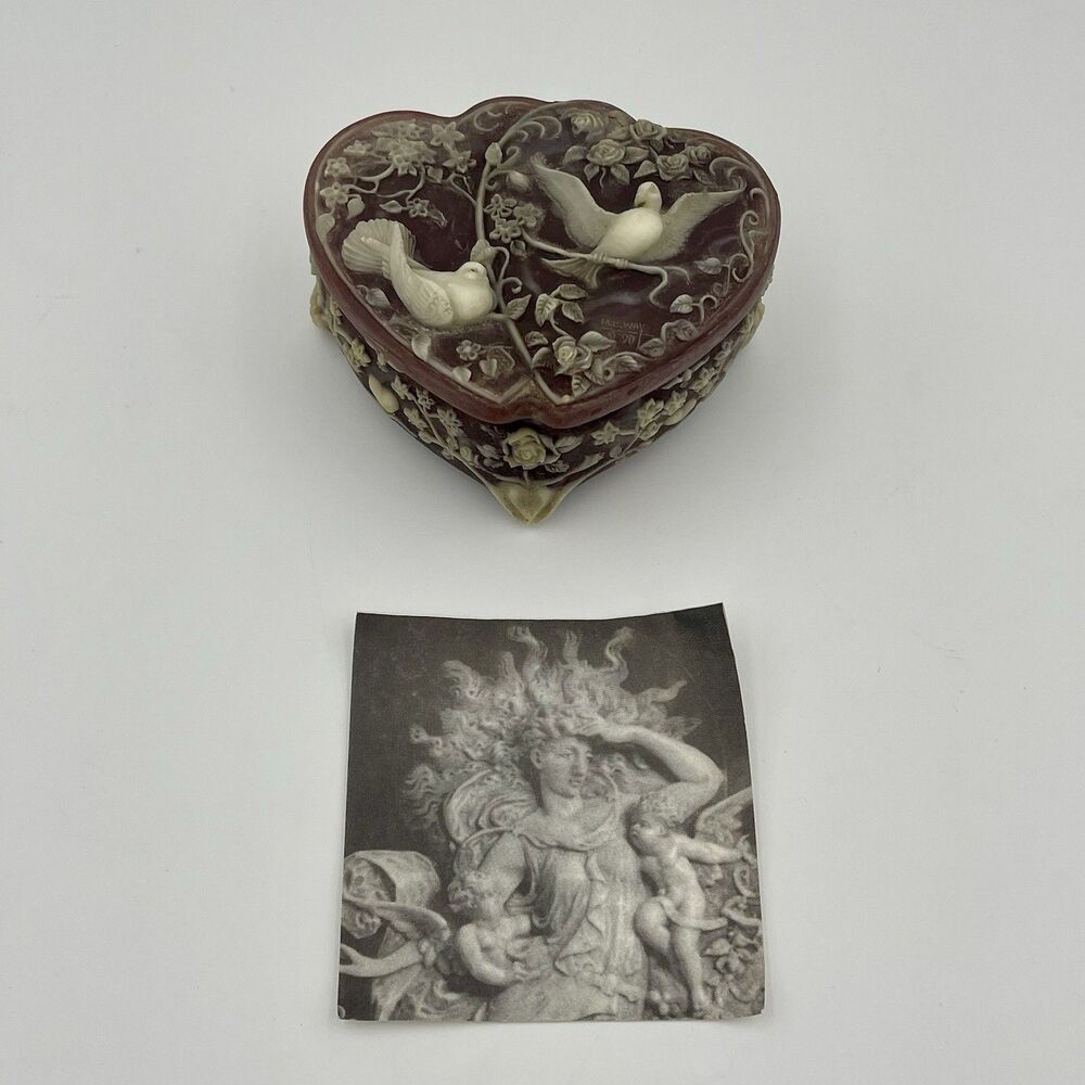 Incolay Handcrafted Stone Purple Heart Doves 3.5" Trinket Box USA Made